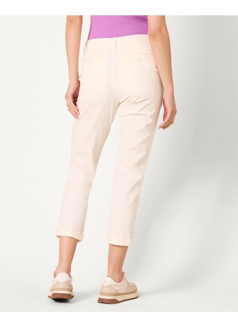 Womens High-Rise Regular-Fit Ankle-Length Tapered-Leg Pant, Eggshell White, 18 - Picture 4 of 5
